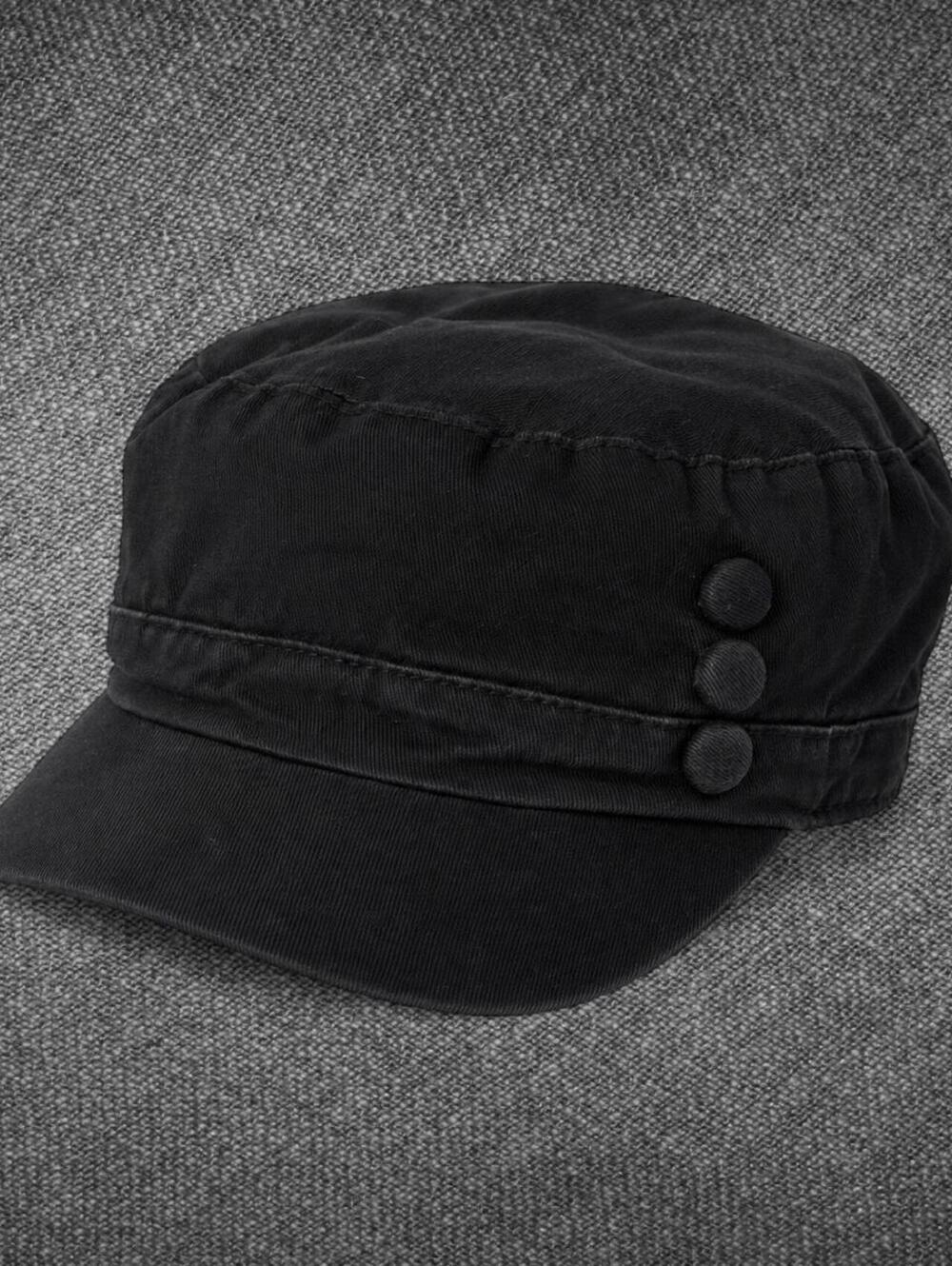 Sonoma Black Cotton Cadet Military Cap Button Detail